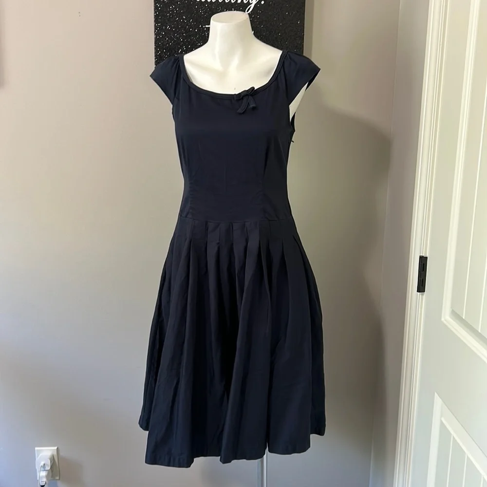 KATE SPADE Navy Blue Fit and Flare Bow Cap Sleeves Dress Vintage Sz 4